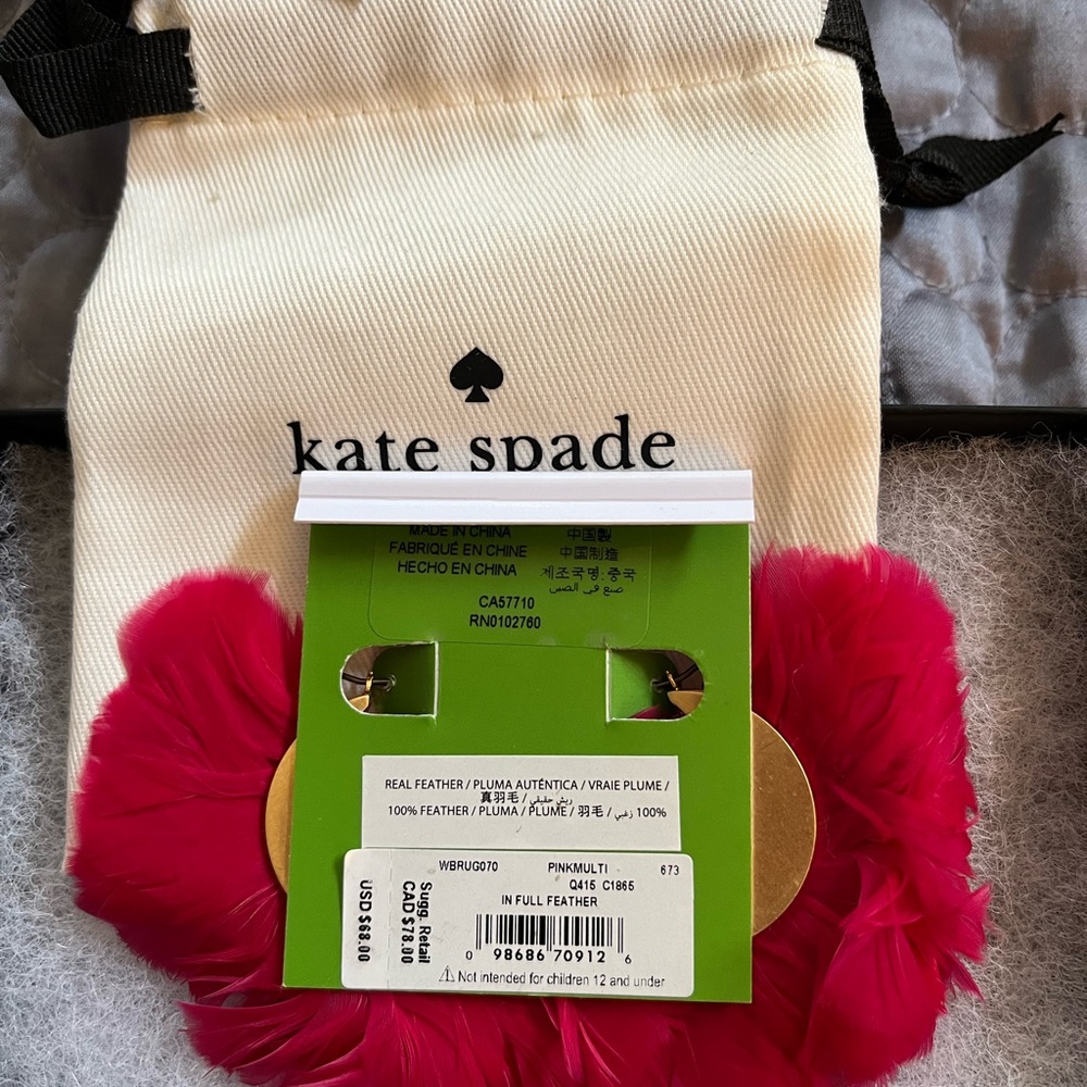 NWT Kate Spade Pink feather earrings - Picture 3 of 3
